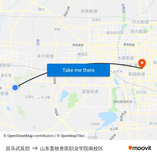 昌乐武装部 to 山东畜牧兽医职业学院南校区 map
