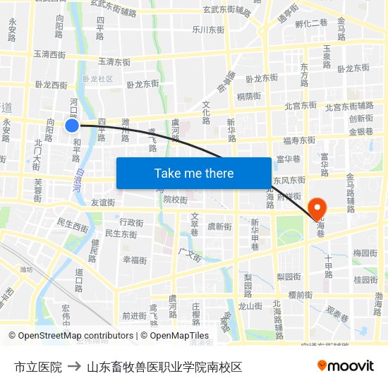 市立医院 to 山东畜牧兽医职业学院南校区 map