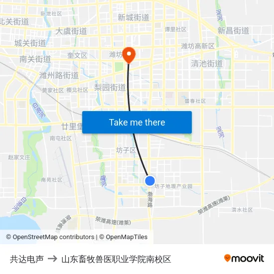 共达电声 to 山东畜牧兽医职业学院南校区 map