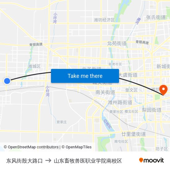 东风街殷大路口 to 山东畜牧兽医职业学院南校区 map