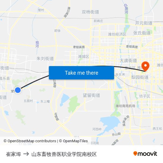 崔家埠 to 山东畜牧兽医职业学院南校区 map