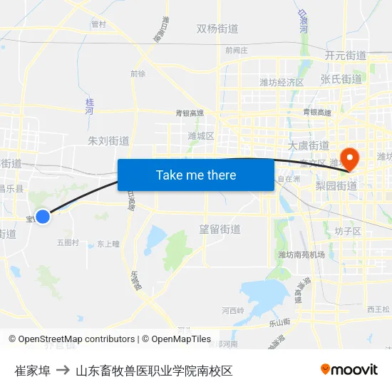 崔家埠 to 山东畜牧兽医职业学院南校区 map