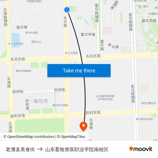 老潍县美食街 to 山东畜牧兽医职业学院南校区 map