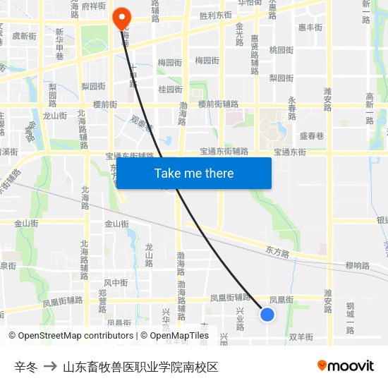 辛冬 to 山东畜牧兽医职业学院南校区 map