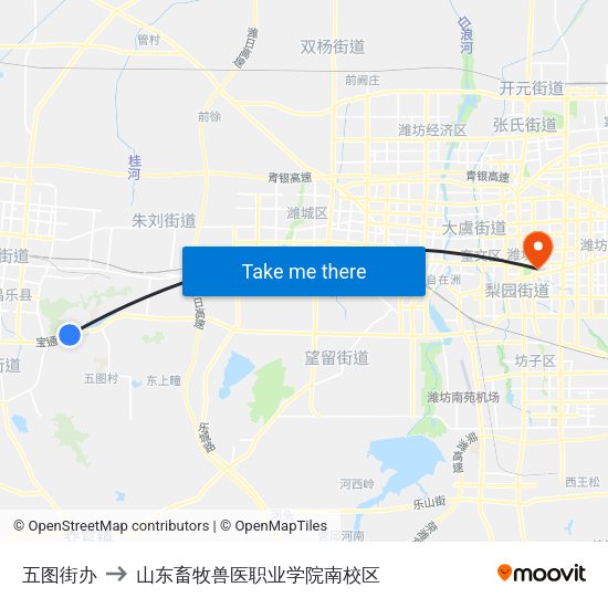 五图街办 to 山东畜牧兽医职业学院南校区 map