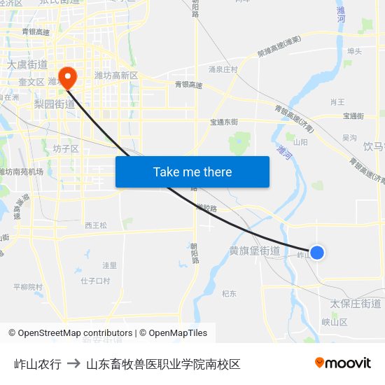 岞山农行 to 山东畜牧兽医职业学院南校区 map