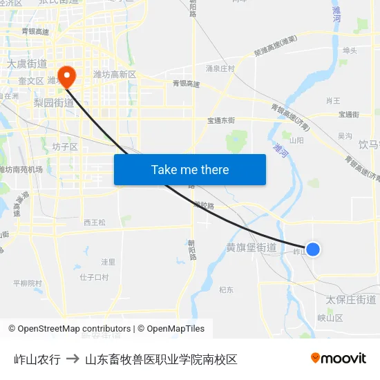 岞山农行 to 山东畜牧兽医职业学院南校区 map