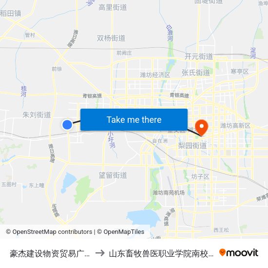 豪杰建设物资贸易广场 to 山东畜牧兽医职业学院南校区 map