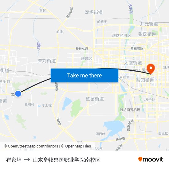 崔家埠 to 山东畜牧兽医职业学院南校区 map