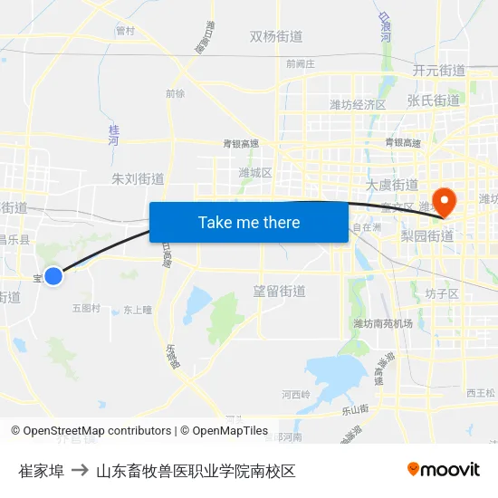 崔家埠 to 山东畜牧兽医职业学院南校区 map