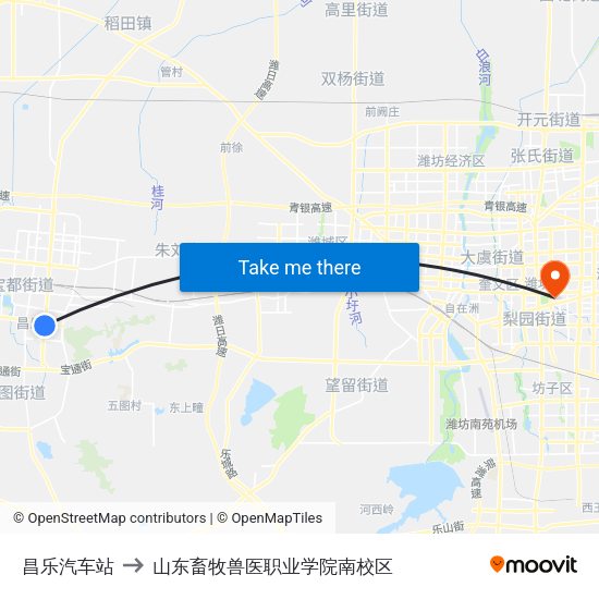昌乐汽车站 to 山东畜牧兽医职业学院南校区 map