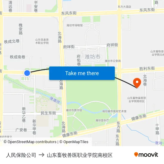 人民保险公司 to 山东畜牧兽医职业学院南校区 map
