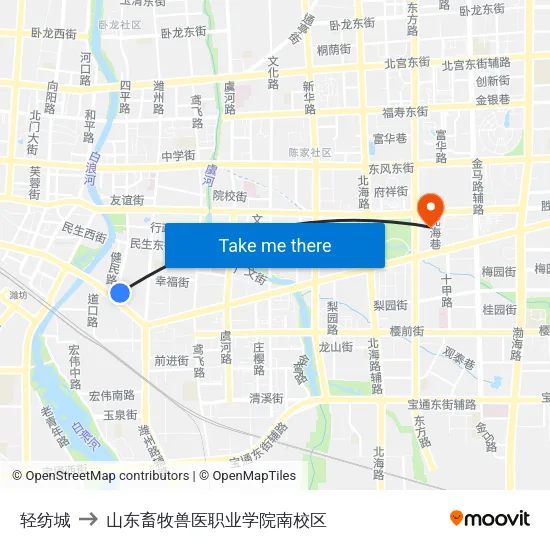 轻纺城 to 山东畜牧兽医职业学院南校区 map