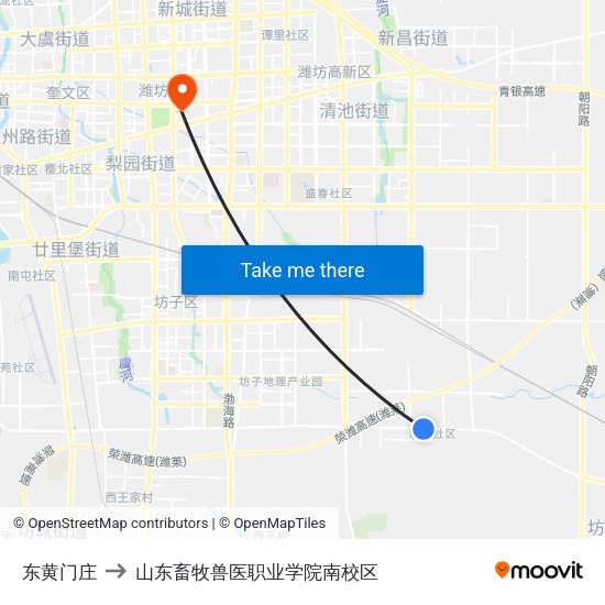 东黄门庄 to 山东畜牧兽医职业学院南校区 map