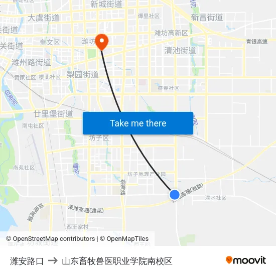 潍安路口 to 山东畜牧兽医职业学院南校区 map