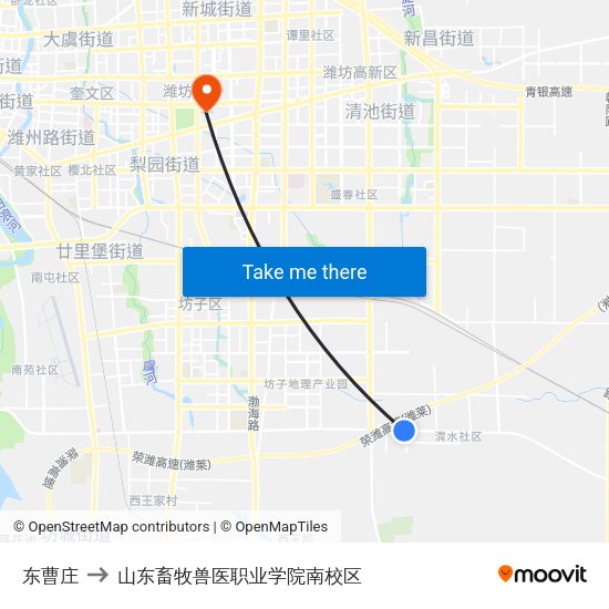 东曹庄 to 山东畜牧兽医职业学院南校区 map