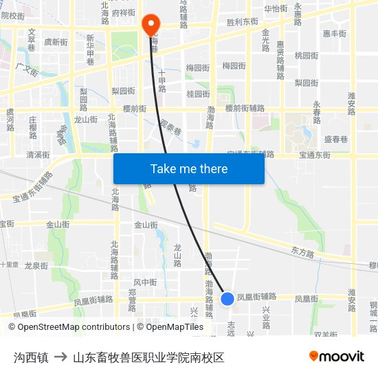 沟西镇 to 山东畜牧兽医职业学院南校区 map