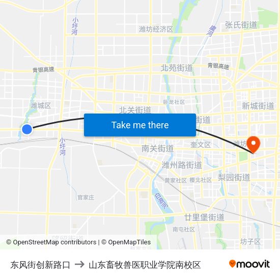 东风街创新路口 to 山东畜牧兽医职业学院南校区 map