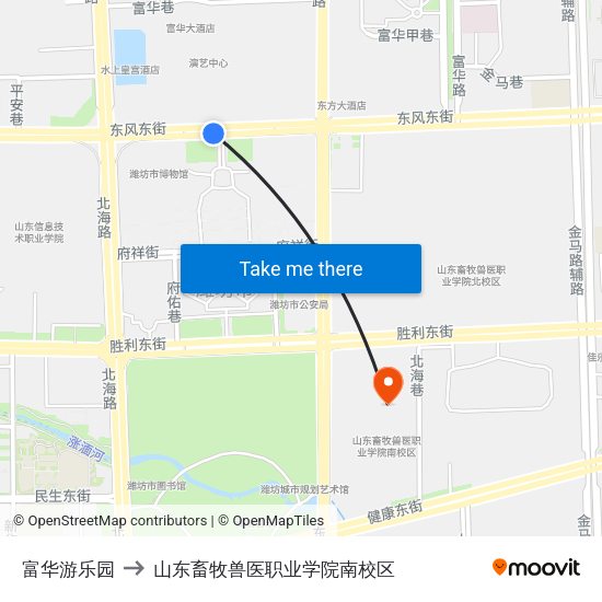 富华游乐园 to 山东畜牧兽医职业学院南校区 map