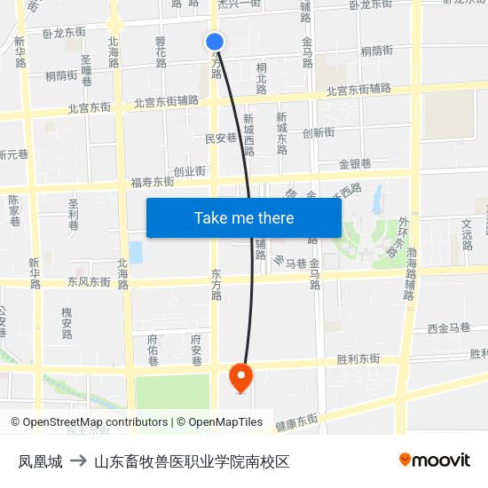 凤凰城 to 山东畜牧兽医职业学院南校区 map
