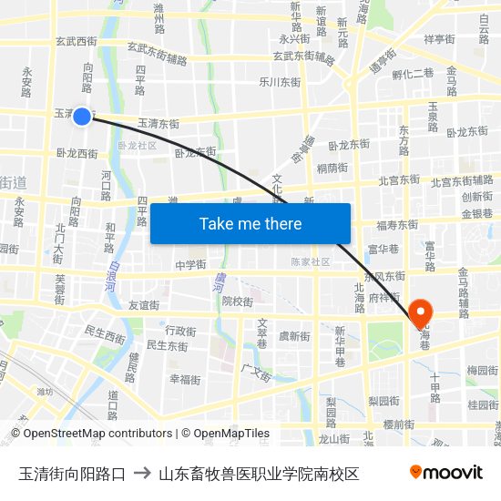 玉清街向阳路口 to 山东畜牧兽医职业学院南校区 map