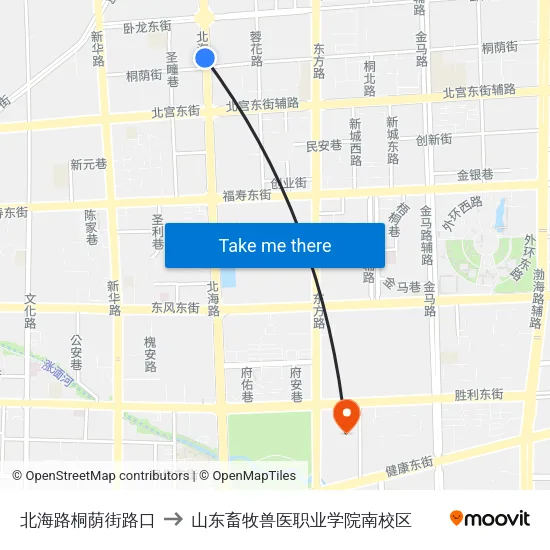 北海路桐荫街路口 to 山东畜牧兽医职业学院南校区 map