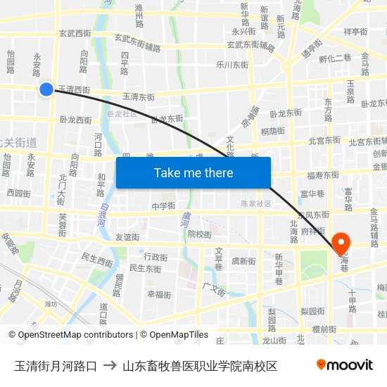 玉清街月河路口 to 山东畜牧兽医职业学院南校区 map