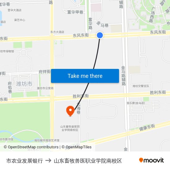 市农业发展银行 to 山东畜牧兽医职业学院南校区 map