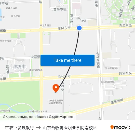 市农业发展银行 to 山东畜牧兽医职业学院南校区 map