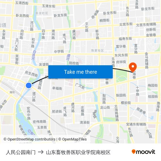人民公园南门 to 山东畜牧兽医职业学院南校区 map