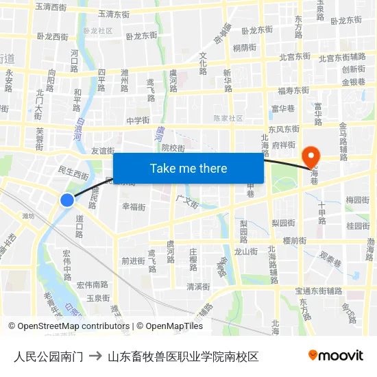 人民公园南门 to 山东畜牧兽医职业学院南校区 map