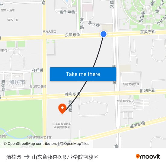 清荷园 to 山东畜牧兽医职业学院南校区 map