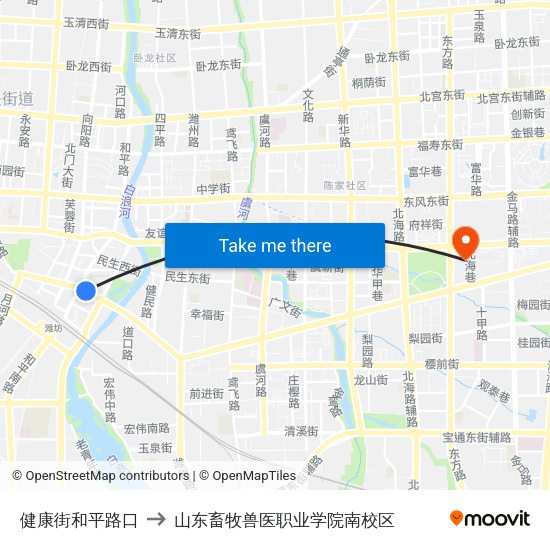 健康街和平路口 to 山东畜牧兽医职业学院南校区 map