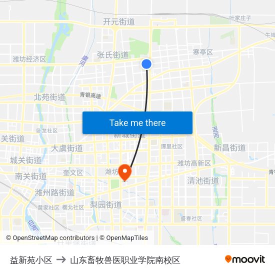 益新苑小区 to 山东畜牧兽医职业学院南校区 map
