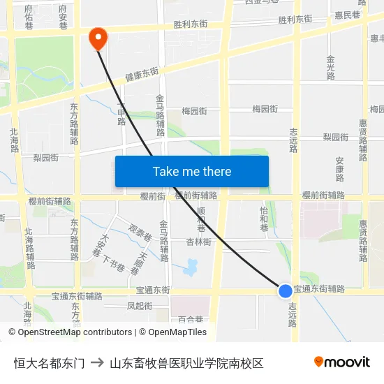 恒大名都东门 to 山东畜牧兽医职业学院南校区 map