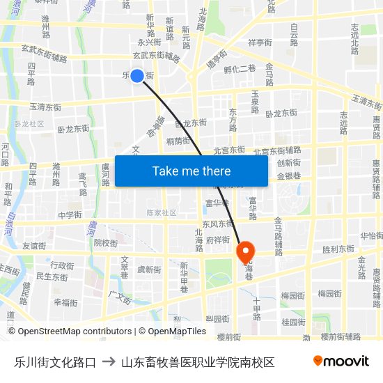 乐川街文化路口 to 山东畜牧兽医职业学院南校区 map