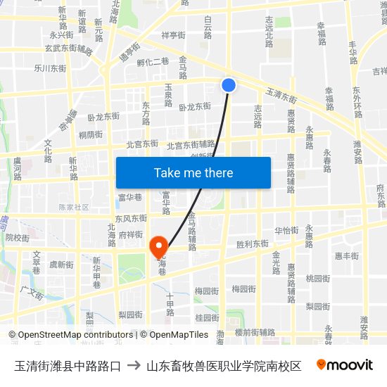 玉清街潍县中路路口 to 山东畜牧兽医职业学院南校区 map