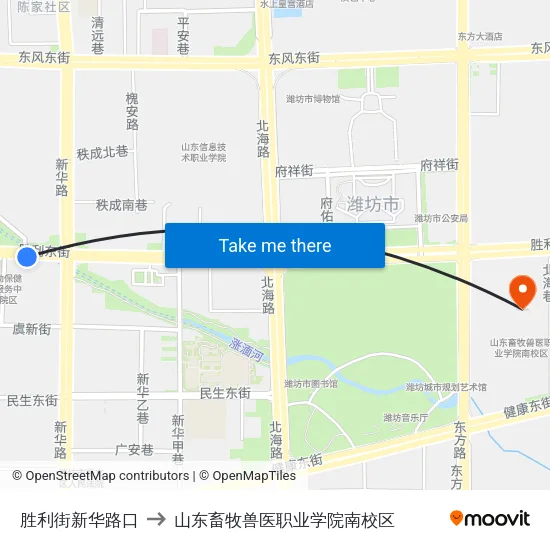 胜利街新华路口 to 山东畜牧兽医职业学院南校区 map