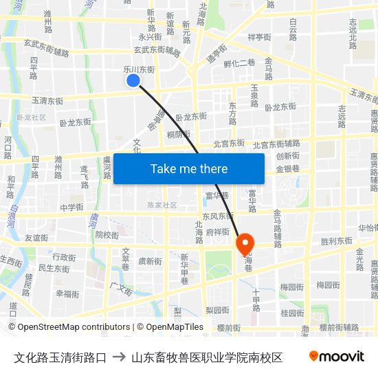 文化路玉清街路口 to 山东畜牧兽医职业学院南校区 map