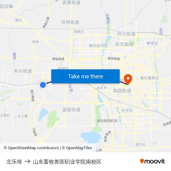 北乐埠 to 山东畜牧兽医职业学院南校区 map