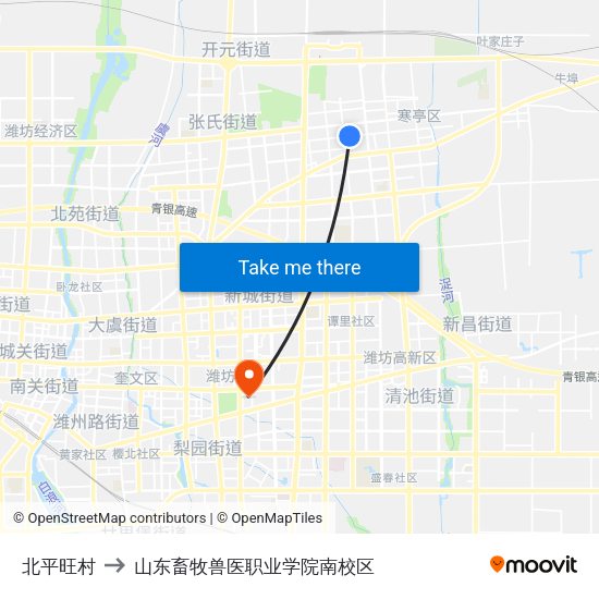 北平旺村 to 山东畜牧兽医职业学院南校区 map