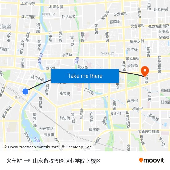 火车站 to 山东畜牧兽医职业学院南校区 map