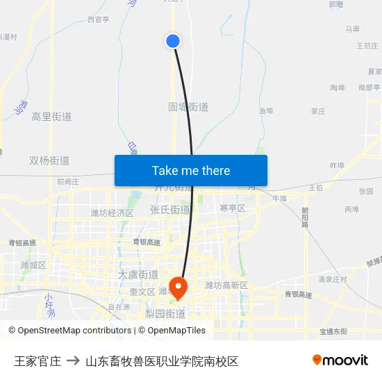 王家官庄 to 山东畜牧兽医职业学院南校区 map