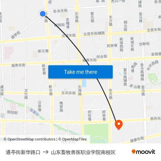 通亭街新华路口 to 山东畜牧兽医职业学院南校区 map