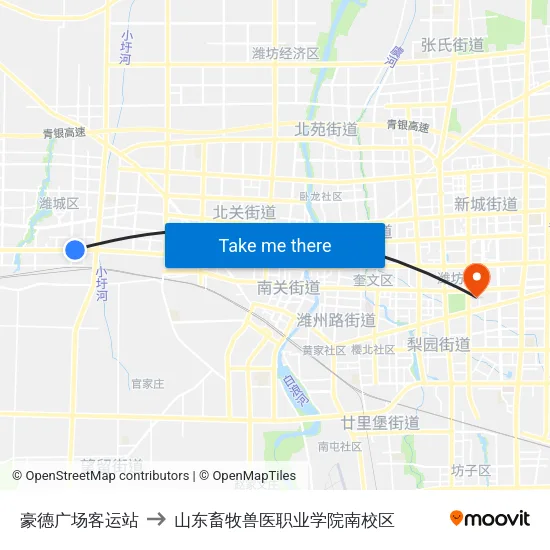 豪德广场客运站 to 山东畜牧兽医职业学院南校区 map