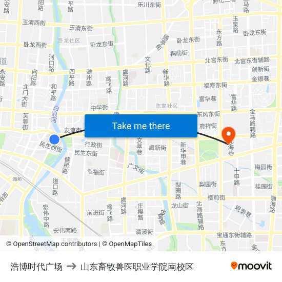 浩博时代广场 to 山东畜牧兽医职业学院南校区 map