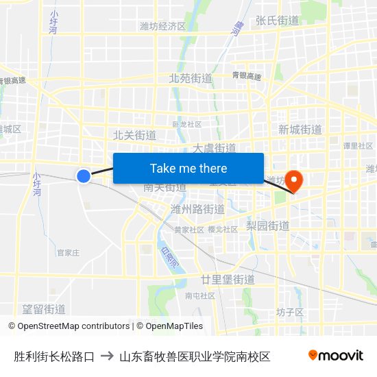 胜利街长松路口 to 山东畜牧兽医职业学院南校区 map