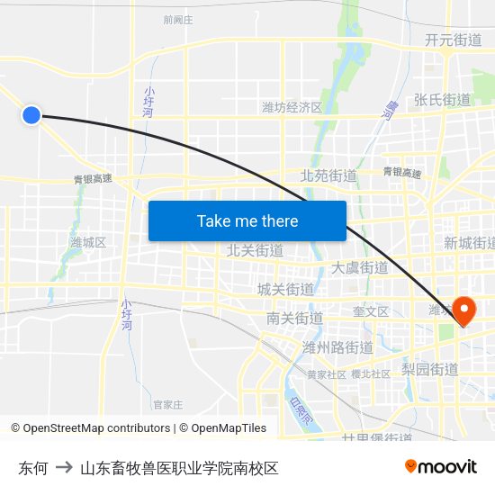 东何 to 山东畜牧兽医职业学院南校区 map