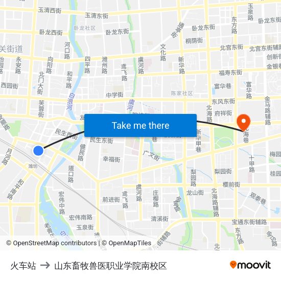 火车站 to 山东畜牧兽医职业学院南校区 map