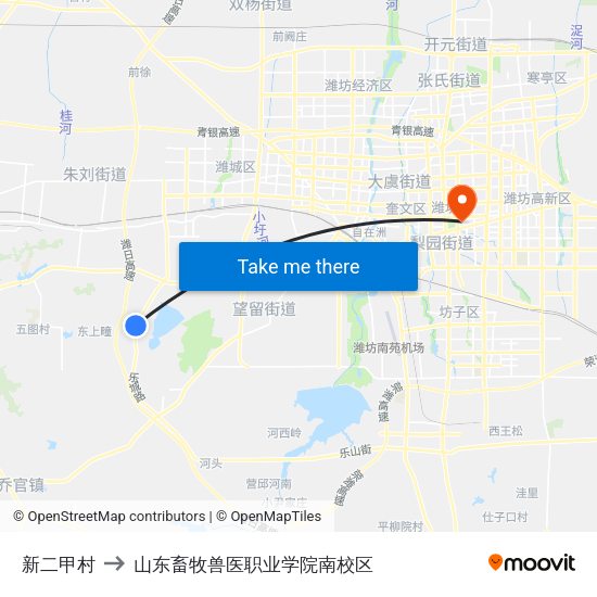 新二甲村 to 山东畜牧兽医职业学院南校区 map